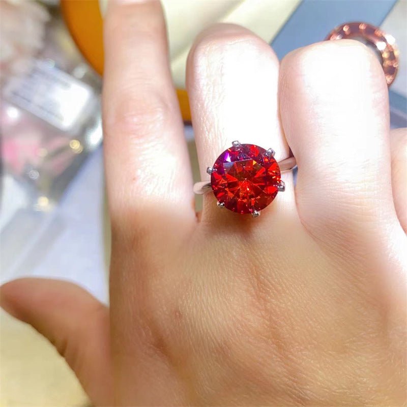 Red Round Moissanite Ring for Women, 5 Carat or 10 Carat VVS1 Solitaire Engagement Ring – view 3