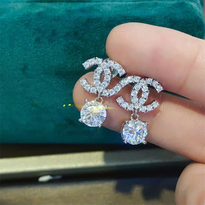 Interlocking Motif Moissanite Drop Stud Earrings in S925 with 18K Gold Plating – view 3