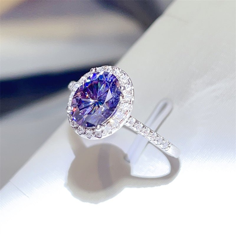 Purple Oval Moissanite Halo Ring for Women, 1 Carat 2 Carat 3 Carat Engagement Ring Style – view 3