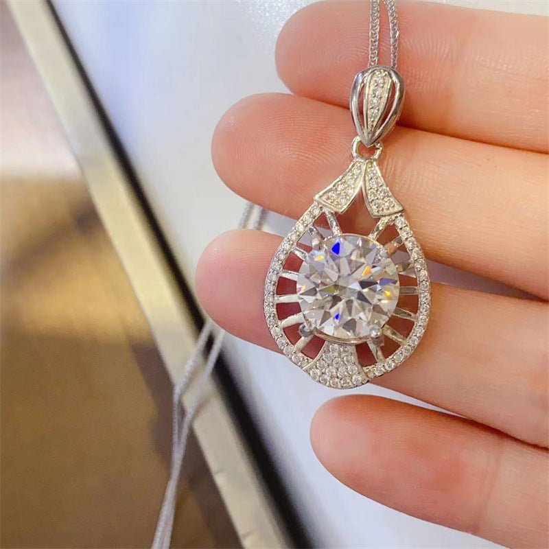 5 Carat D Color Moissanite Teardrop Pendant Necklace with Oval Center Stone – view 3