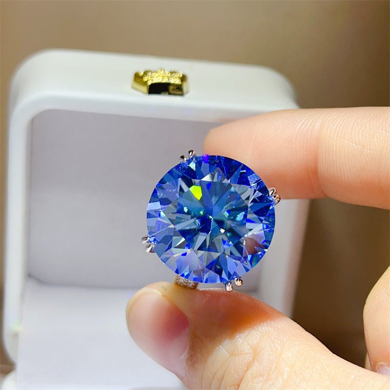 Blue Moissanite Ring for Women, 20 Carat Round Statement Engagement Ring – view 3