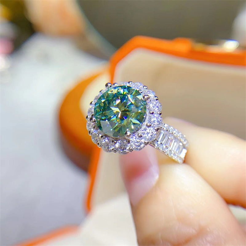 3 Carat Green Moissanite Halo Ring for Women, Round Geometric Engagement Style Ring, Sizes 8-19 – view 3