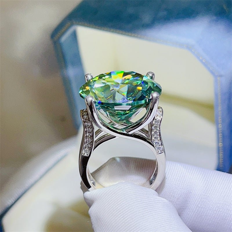 Green Moissanite Ring for Women, Geometric U-Shape Solitaire Engagement Ring – view 3