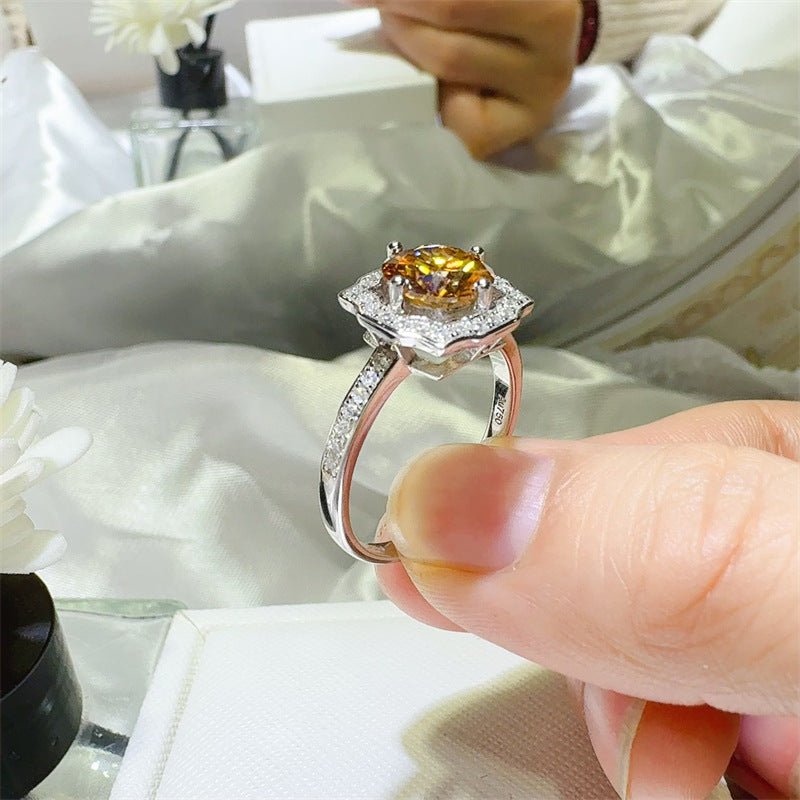 Yellow Moissanite Halo Ring for Women, 1 Carat or 2 Carat Statement Engagement Ring – view 3