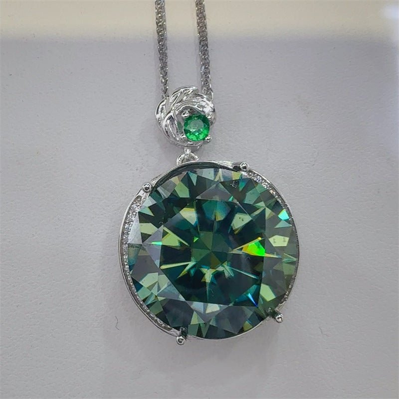 Green Round Moissanite Pendant Necklace, Halo Style Statement Jewelry for Women – view 3