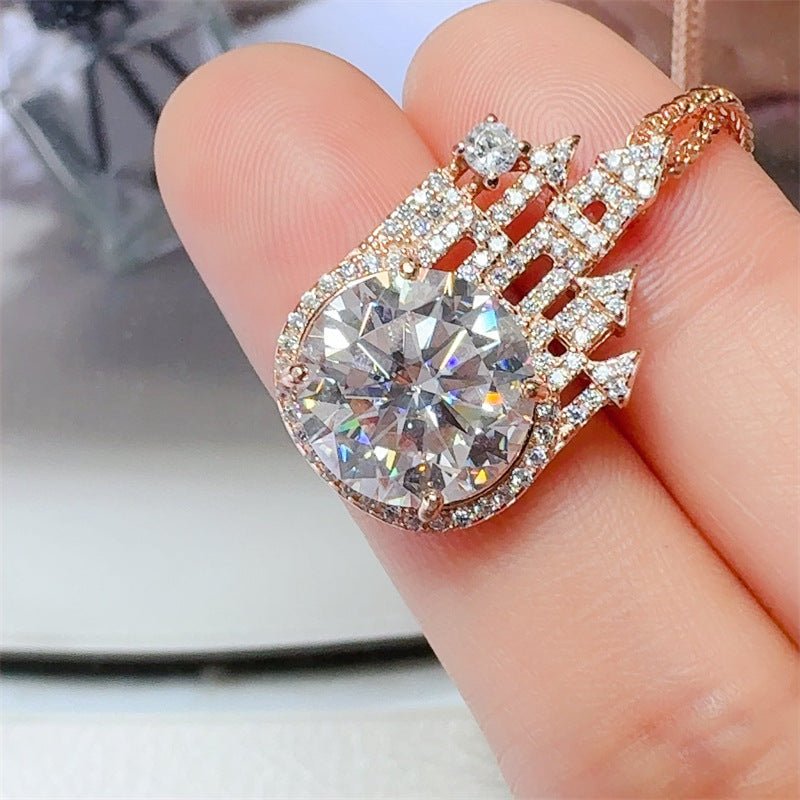 Castle Moissanite Pendant Necklace with Chain, 5 Carat U-Shape Iced Castle Necklace – view 3