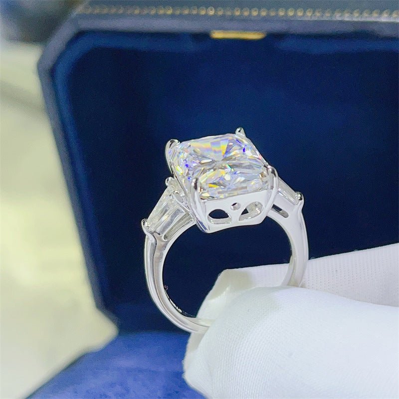 Radiant Cut Moissanite Three Stone Ring for Women, Geometric Rectangle Engagement Style Ring, 3CT 5CT 10CT, US Size 4-9 – view 3