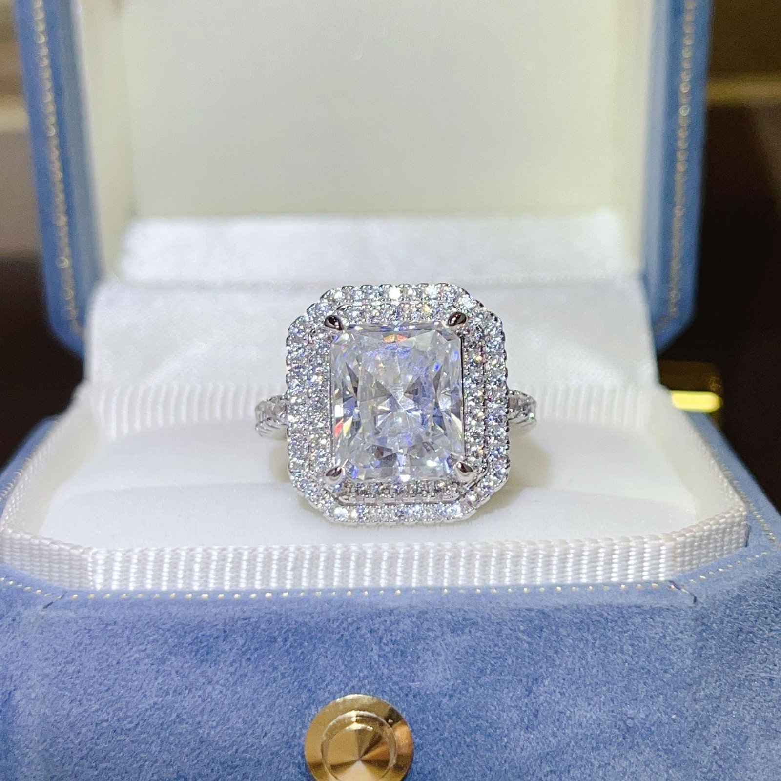 5 Carat Moissanite Halo Ring for Women, Emerald Cut Pink Statement Engagement Ring – view 3