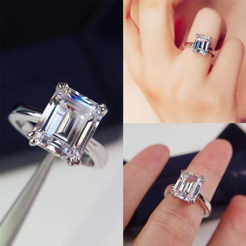 Emerald Cut Moissanite Solitaire Ring, Adjustable Engagement Ring for Women – view 3