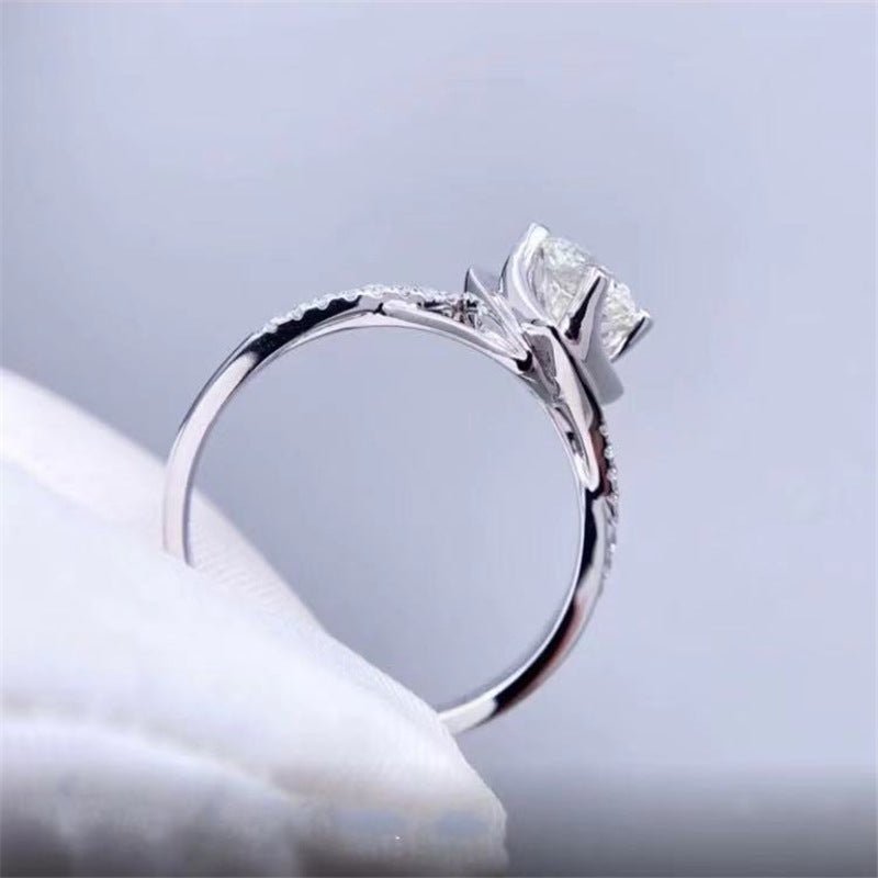 Moissanite Ring for Women, Square Open Band Solitaire Engagement Promise Ring, Adjustable Size – view 3