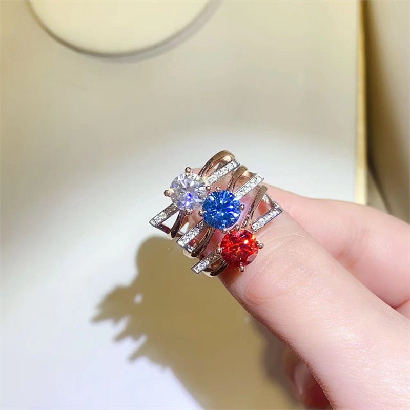 1 Carat Moissanite Ring for Women, U Shape Engagement Ring with White, Red or Blue Center Stone – view 3