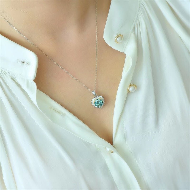 3 Carat Green Moissanite Necklace Halo Pendant Chain for Women – view 3