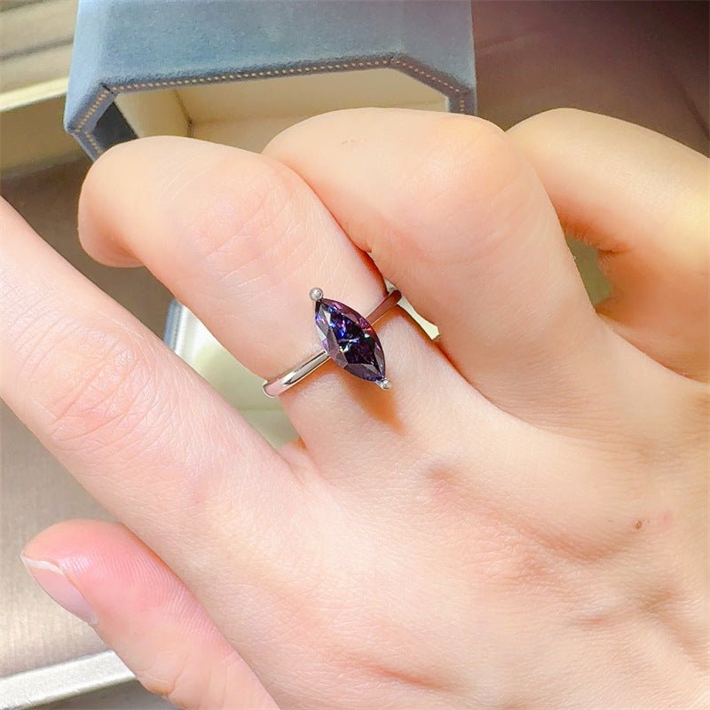 Marquise Cut Moissanite Ring for Women - Purple or White Solitaire Ring, Sizes 9-20 – view 3