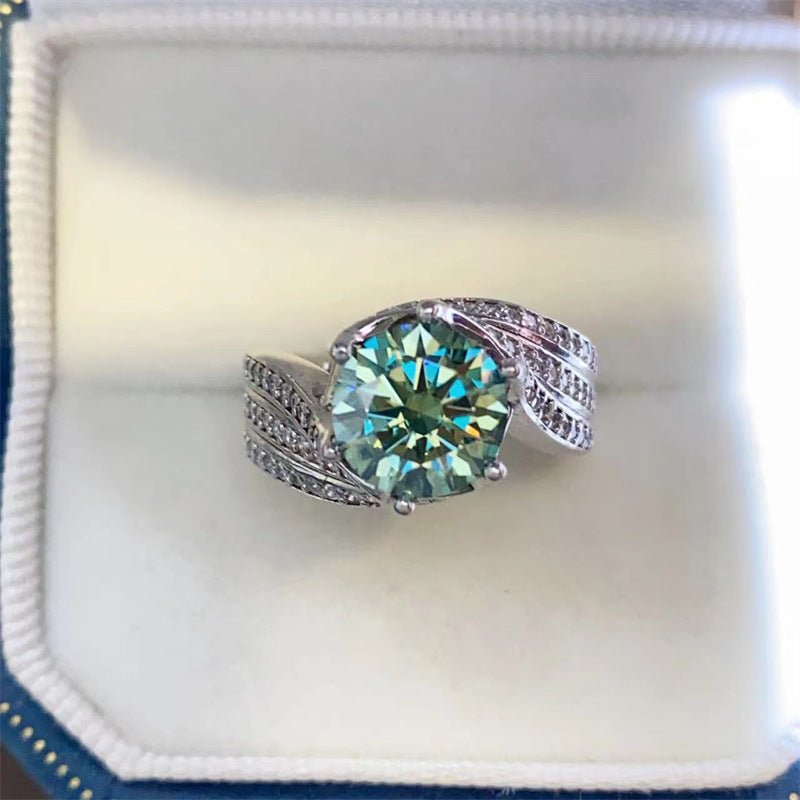 Green Moissanite Ring for Women, 3 Carat or 5 Carat Engagement Ring, Round Solitaire Style U-Shaped Geometric Band – view 3