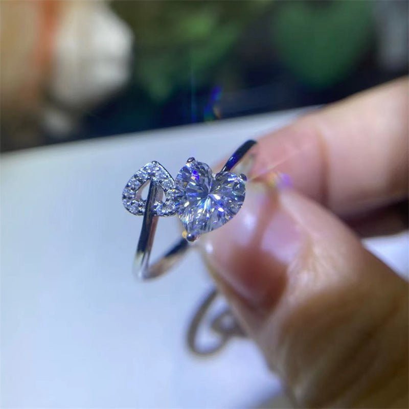 Heart Moissanite Ring for Women, Adjustable Open Promise Engagement Ring – view 3