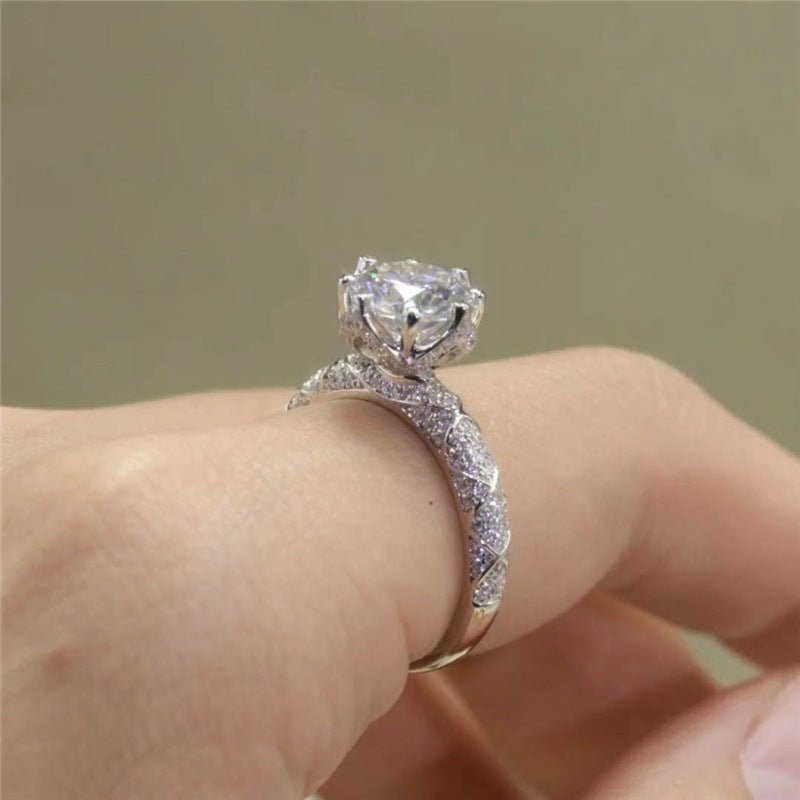 18K Gold Moissanite Ring, Four-Prong Solitaire with Pavé Band – view 3