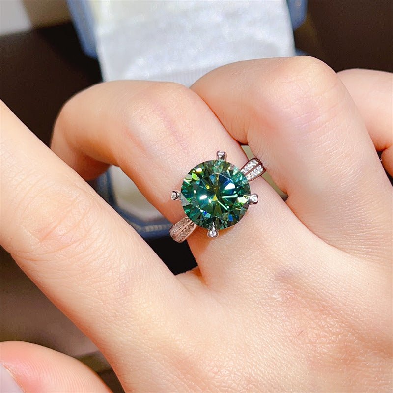 5 Carat Green Moissanite Ring for Women, Four-Prong Round Solitaire Engagement Ring with Pavé U-Shaped Band – view 3