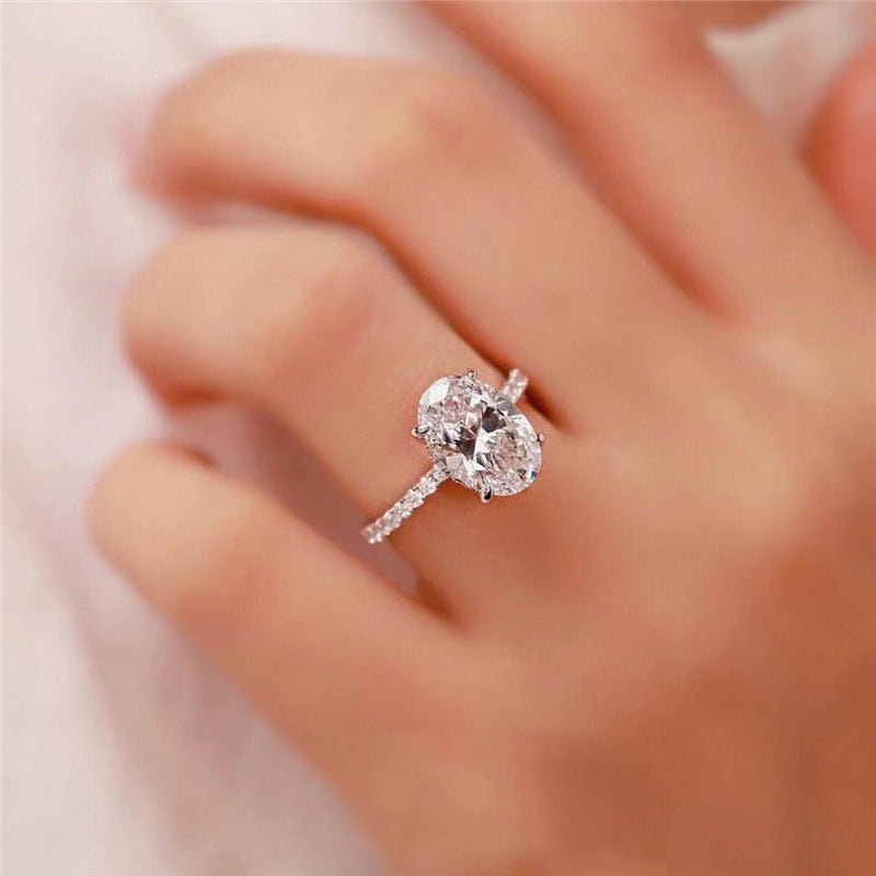 Oval Cut Moissanite Ring with Pavé Band for Women, European American Style Promise Ring – view 3