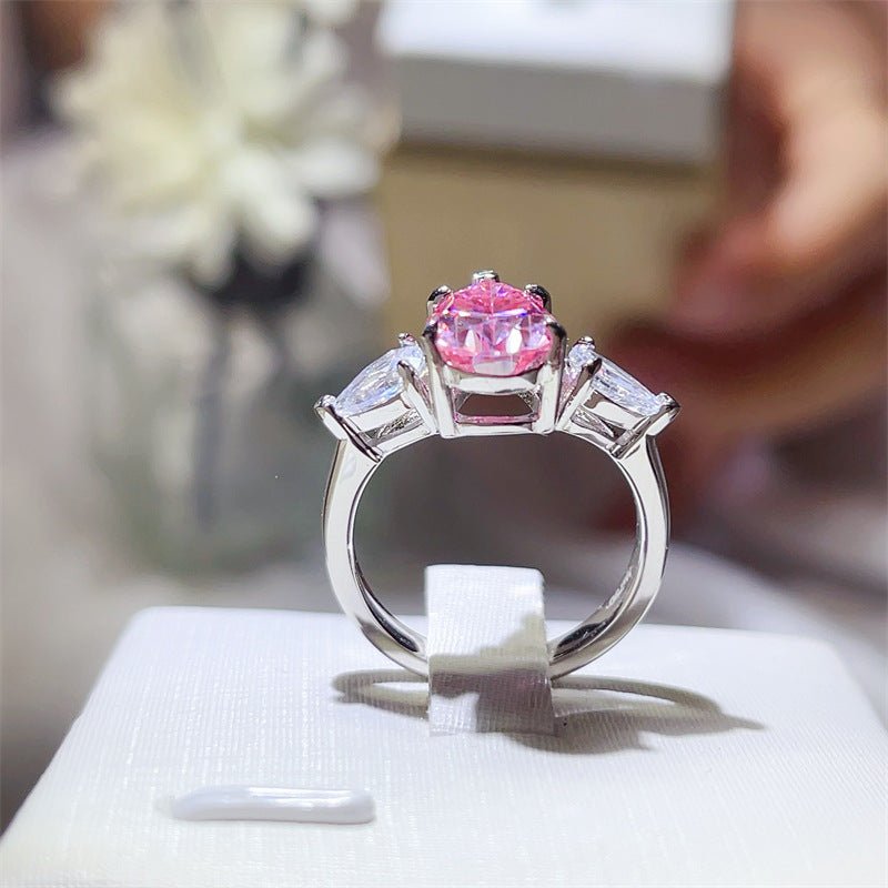 Pink Pear Cut Moissanite Ring for Women - Three Stone Engagement Style Ring, 1 Carat 2 Carat 3 Carat – view 3