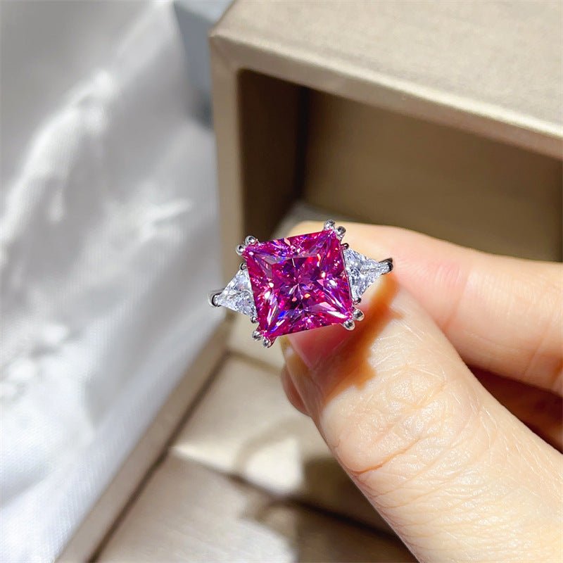 Pink 5 Carat Princess Cut Moissanite Three Stone Ring for Women – view 3