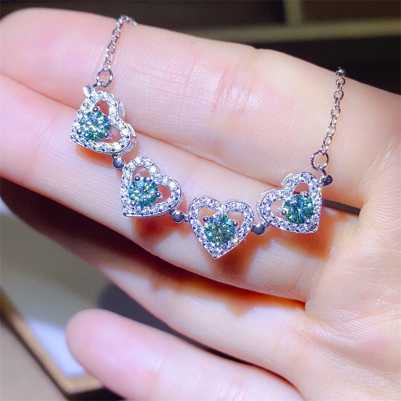 Green Moissanite Four Leaf Clover Pendant Necklace for Women, Leaf Shape Collarbone Chain Jewelry – view 3
