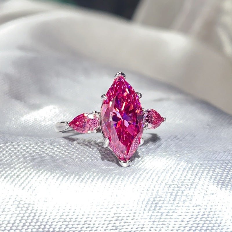Pink Marquise Moissanite Ring for Women – 6 Carat Three-Stone S925 Ring – view 3