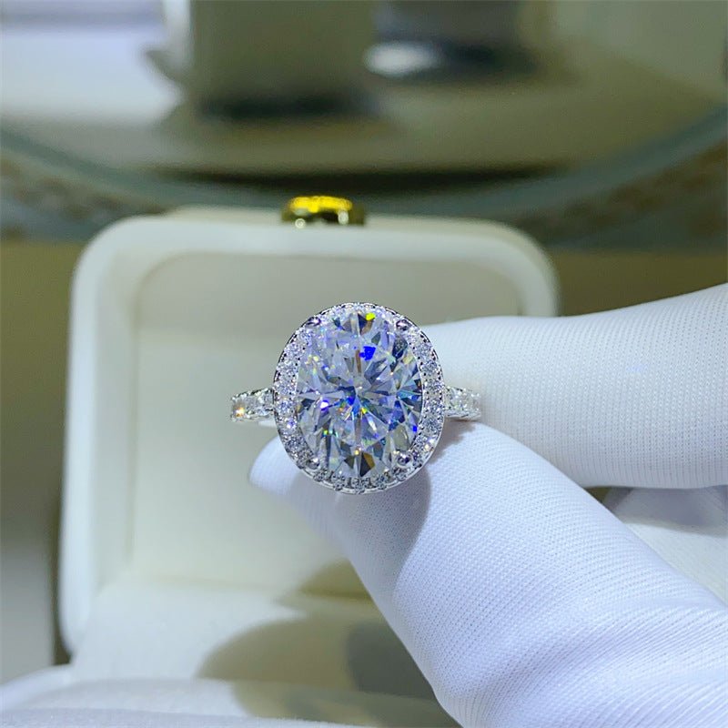 Oval Halo Moissanite Ring for Women, 5 Carat Engagement Ring with Pavé Band – view 3