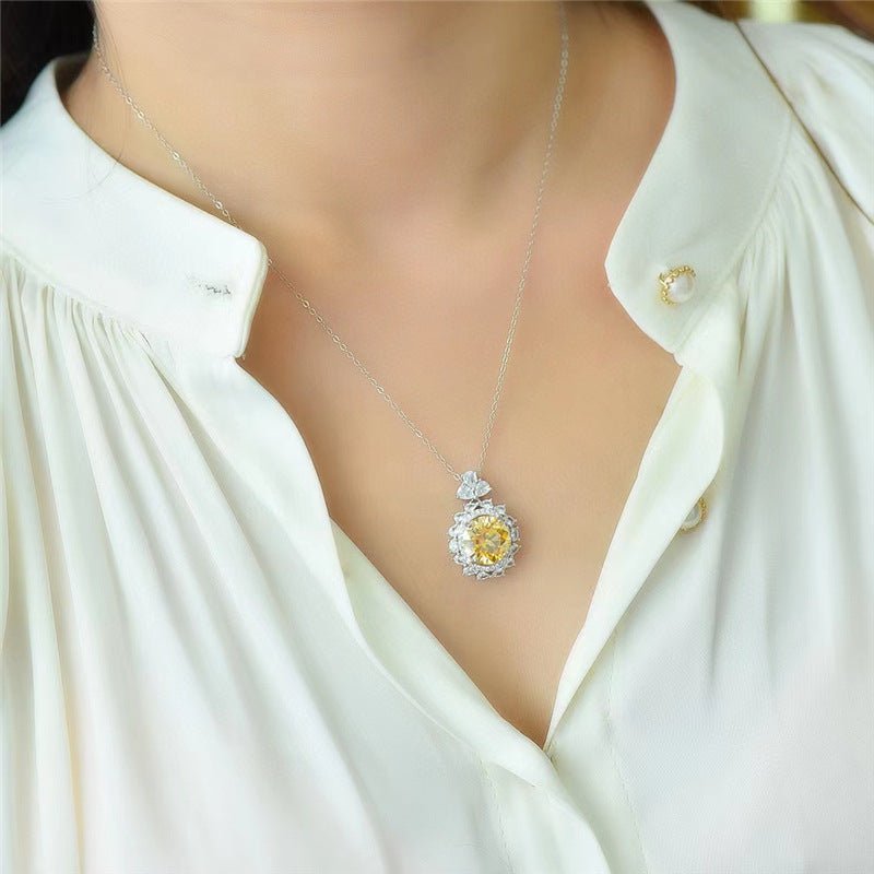 Yellow Moissanite Halo Pendant Necklace with Chain – view 3