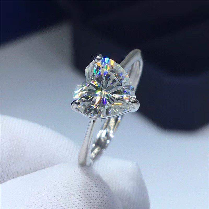 Heart Moissanite Ring, Adjustable Open Band Solitaire Promise Engagement Ring, Heart-Cut Ring for Women – view 3