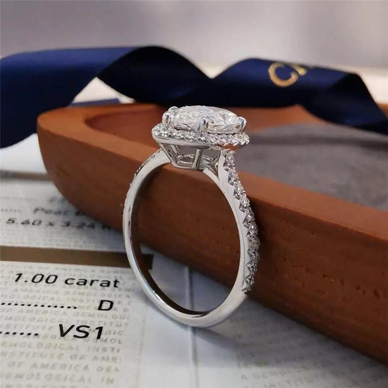 Pear-Shaped Moissanite Halo Ring for Women, Teardrop Engagement Style Ring, Daily Wear Gift Ring, Available in Sizes 9-20 – view 3