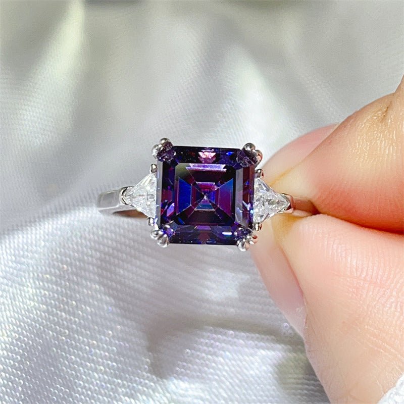 3 Carat Asscher Three-Stone Moissanite Ring – view 3