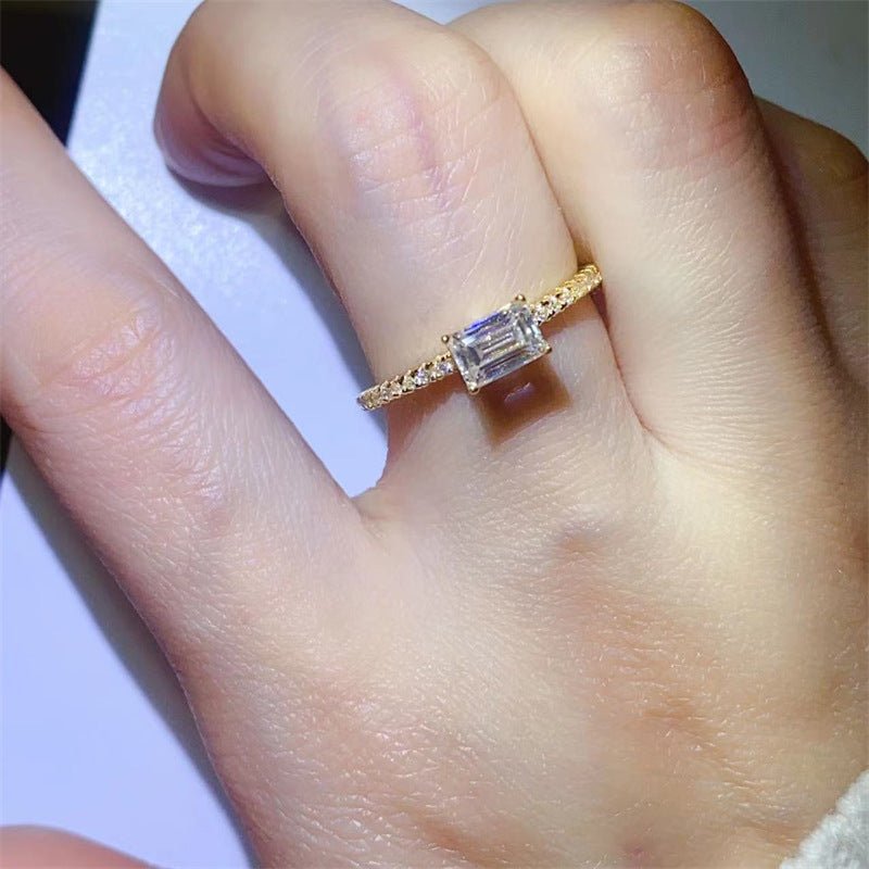 Emerald Cut Moissanite Ring for Women, Pave Band Stackable Finger Ring – view 3