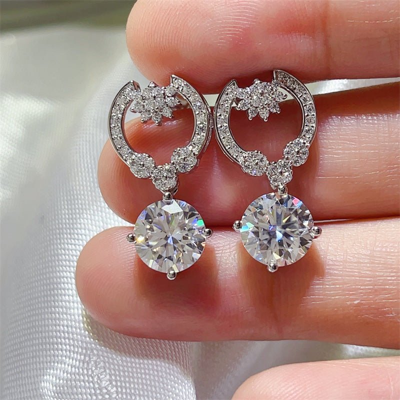 4 Carat D Color Moissanite Drop Earrings for Women, Geometric Halo Dangle Earrings in Silver – view 3