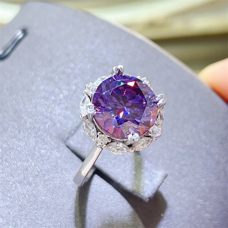 Purple Moissanite Ring for Women, 5 Carat Halo Engagement Ring, Round Cut Statement Promise Ring – view 3