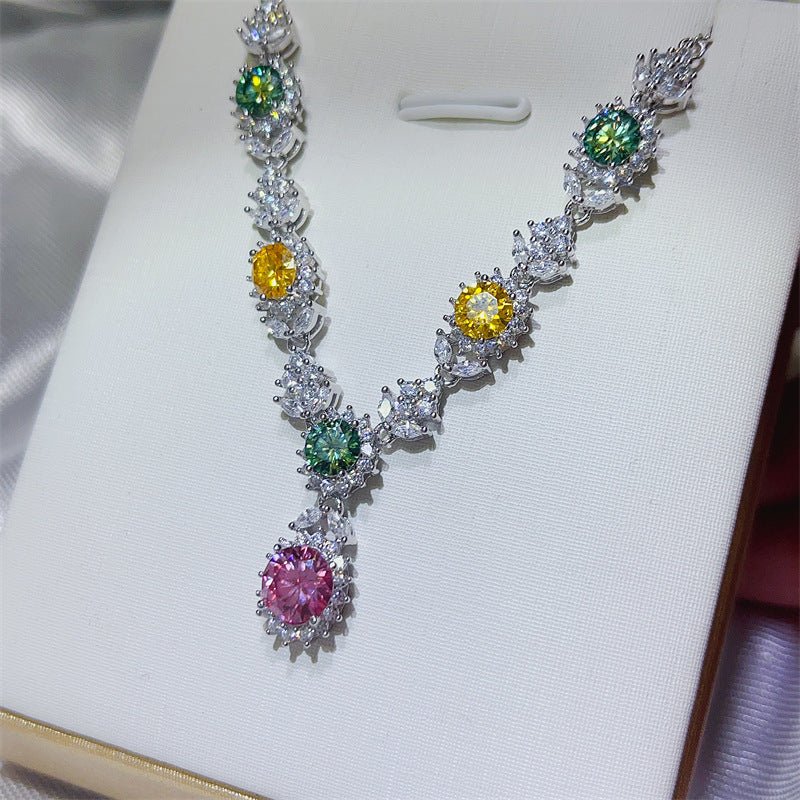 Colorful Moissanite Drop Pendant Necklace for Women, Tear Drop Evening Collar Necklace – view 3