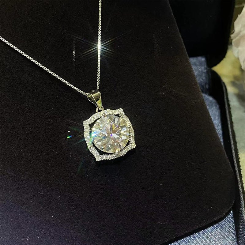 Moissanite Pendant Necklace, Square Halo Round Cut Gift Jewelry – view 3