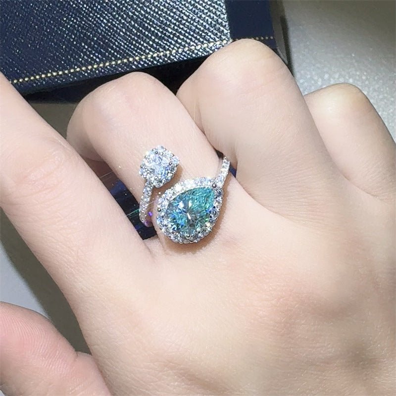 Green Pear Moissanite Ring for Women, 2 Carat VVS1 Halo Open Ring – view 3