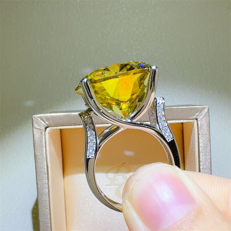 20 Carat Yellow Moissanite Ring for Women, Round Solitaire Engagement Style Ring – view 3