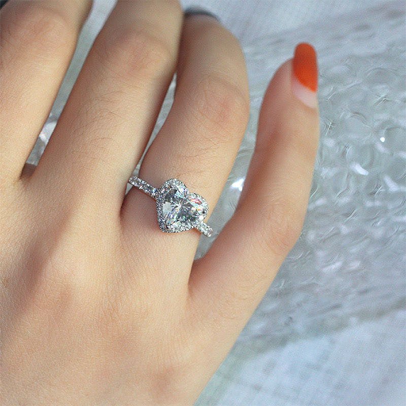 Heart Shaped Moissanite Ring for Women, Halo Engagement Ring, Promise Ring – view 3