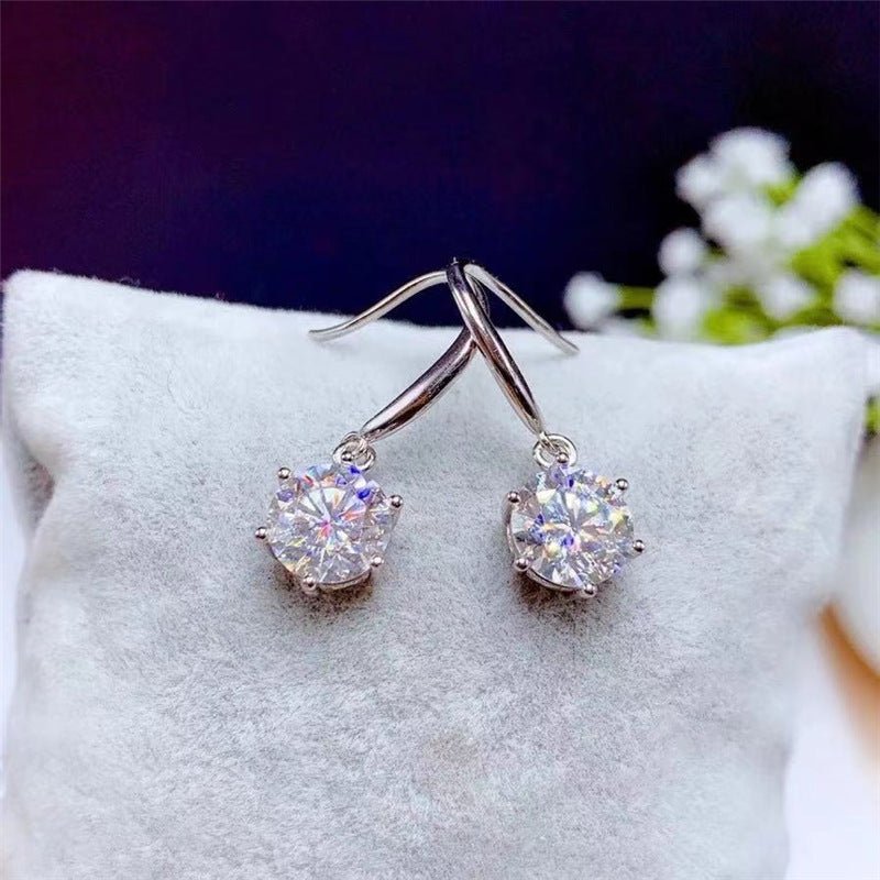 Moissanite Drop Earrings, 18K Gold Hook Earrings, Round Cut Sparkle – view 3