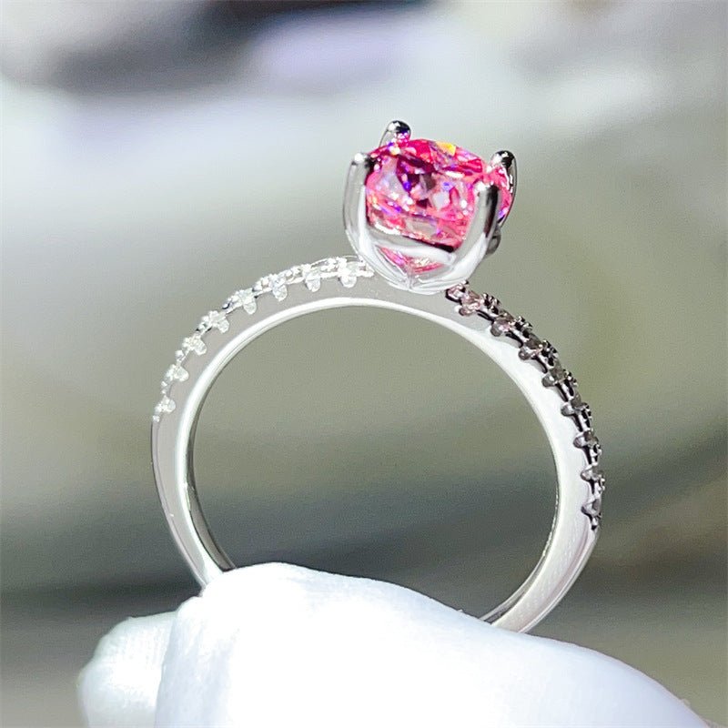 Pink Oval Moissanite Ring for Women, Classic Pavé Band Engagement Ring, 1 Carat or 2 Carat – view 3