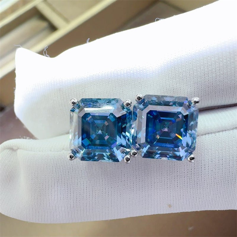 Blue Asscher-Cut Moissanite Stud Earrings – image 3