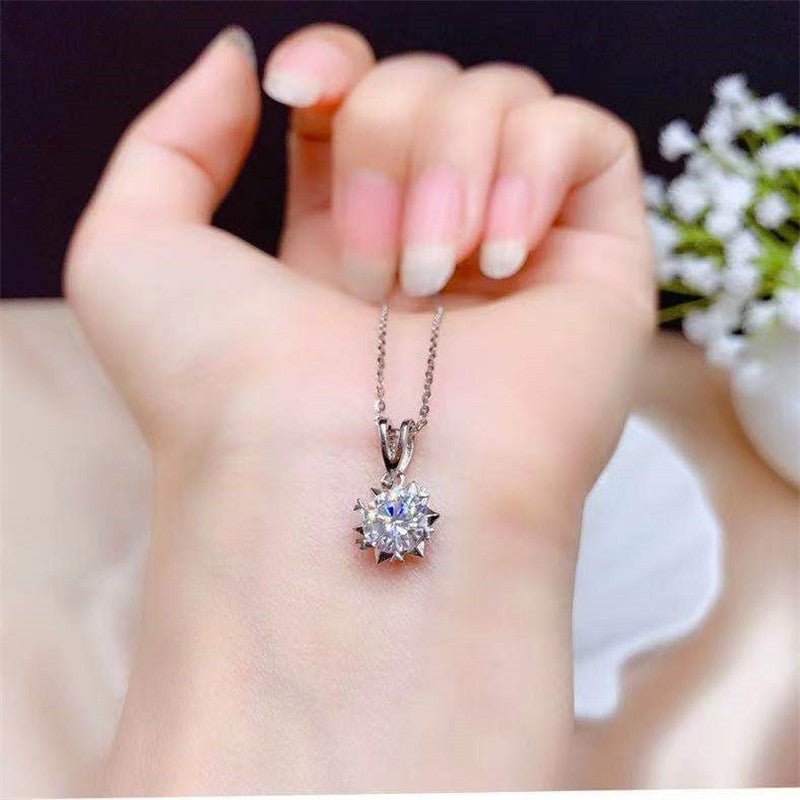 VVS Moissanite Snowflake Pendant Necklace, 1 CT / 1.5 CT / 2 CT, Starburst Chain Pendant – view 3