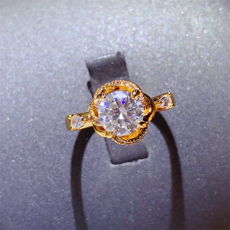 Moissanite Ring for Women, Gold-Tone U-Shape Solitaire Engagement Ring with Side Accents, 1 Carat Style Promise Ring – view 3