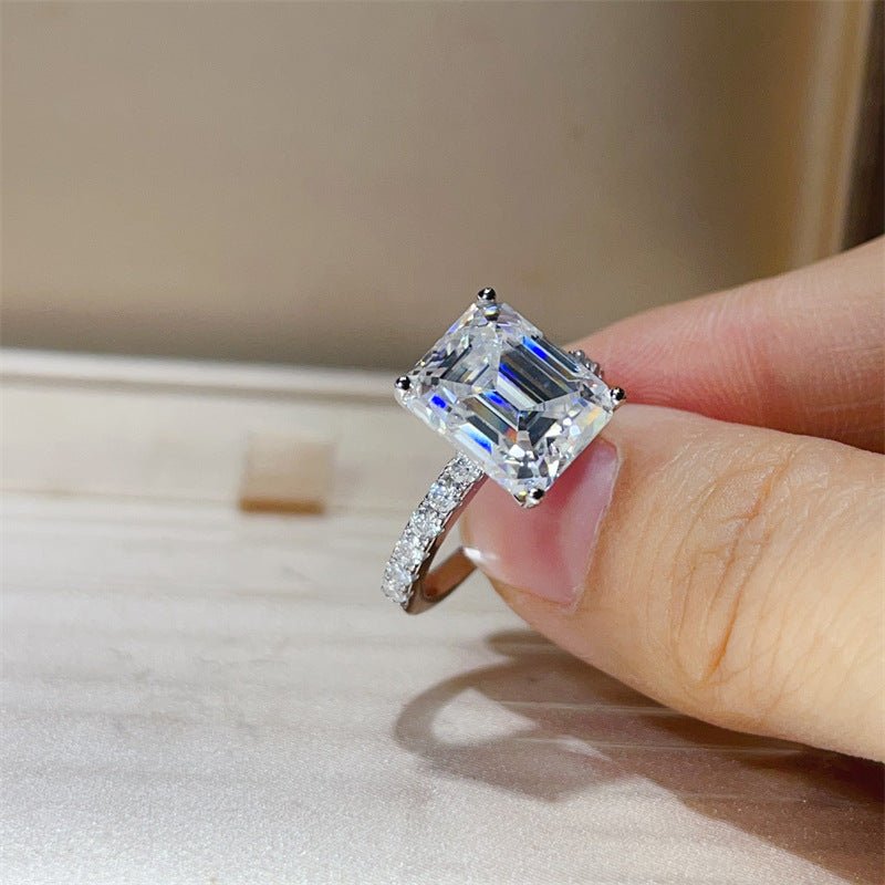 5 Carat Emerald Cut D Color Moissanite Ring for Women, Pavé Band Engagement Ring – view 3
