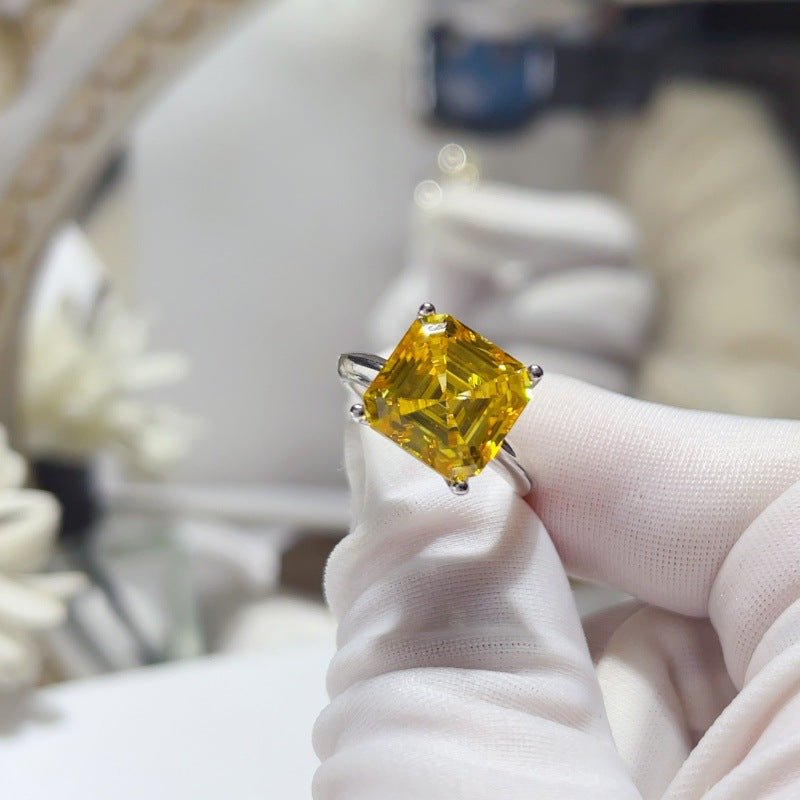 Yellow Asscher Cut Moissanite Ring for Women, Geometric Square Statement Engagement Ring – view 3