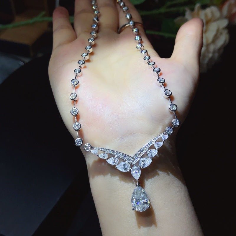 Moissanite Necklace in 925 Silver, Geometric Tennis Chain Evening Necklace for Women – view 3