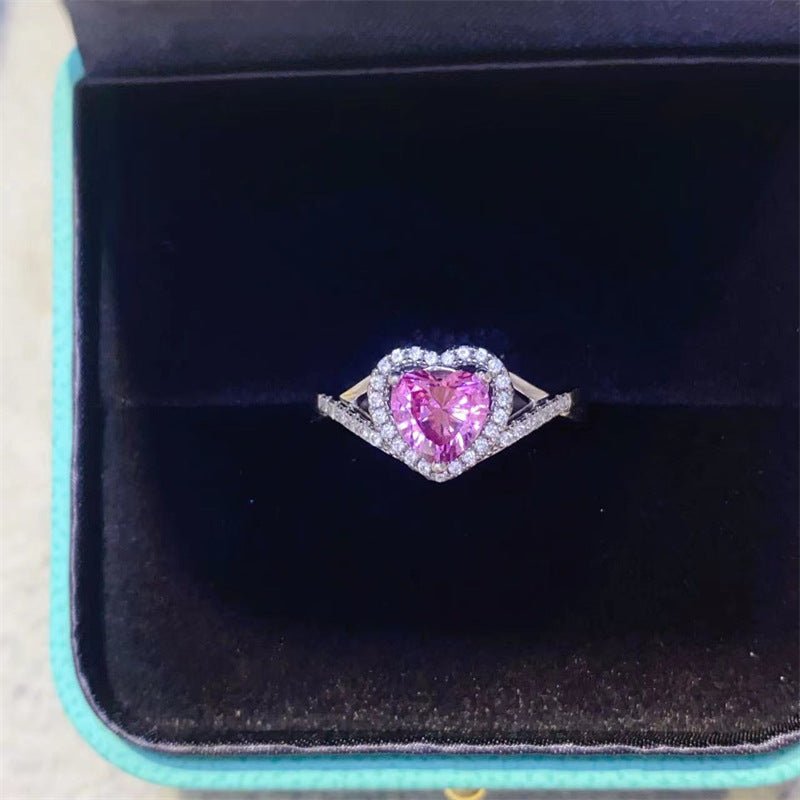 Pink Heart Moissanite Halo Ring, Twisted Band Promise Engagement Ring – view 3