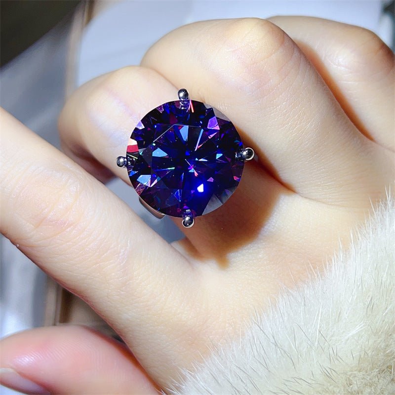 Purple Moissanite Ring for Women – Oversized Round Solitaire Statement Engagement Style Ring – view 3