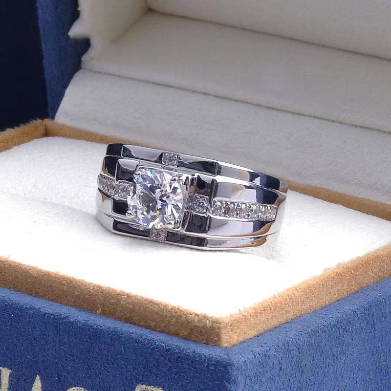 Men’s VVS Moissanite Ring, PT950 Adjustable Square Grid Design 1CT 2CT 3CT – view 3